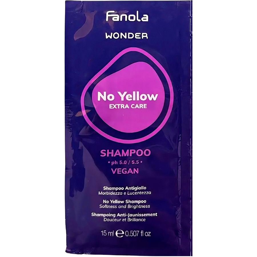 Fanola Wonder No Yellow Extra Care Shampoo — антижовтий шампунь для волосся, 15 мл